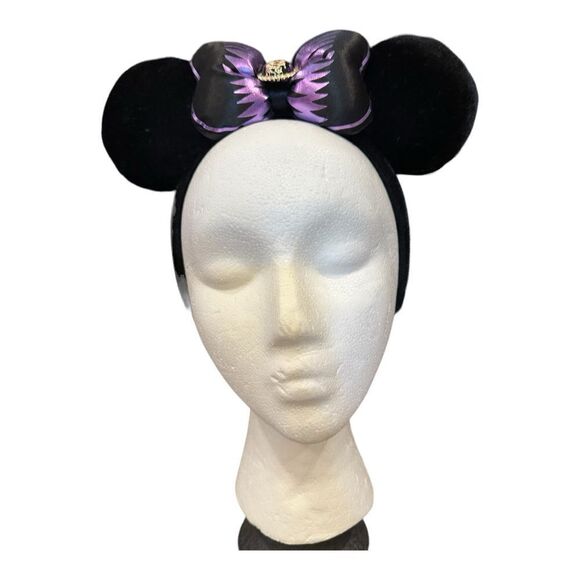 2017 Disney Parks Minnie Mouse Halloween Velvet Headband w/ Cameo Purple Black - Picture 1 of 9
